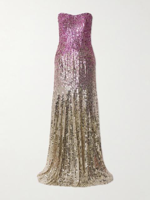 JENNY PACKHAM Lior Strapless Ombré Sequined Chiffon Gown