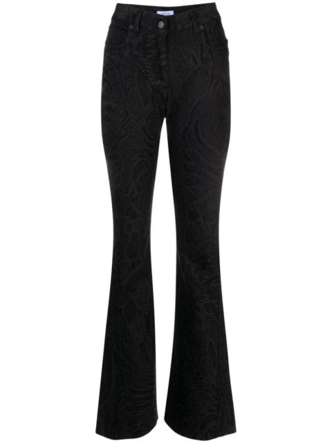 MUGLER Warped Snakeskin-print mid-rise flared jeans