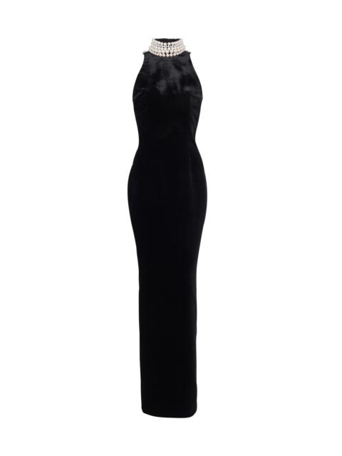 Long velvet halterneck dress