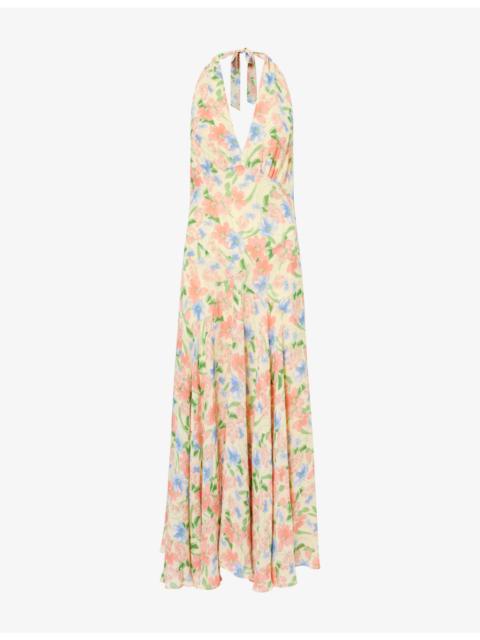 Reformation Briony Halter-Neck Woven Midi Dress