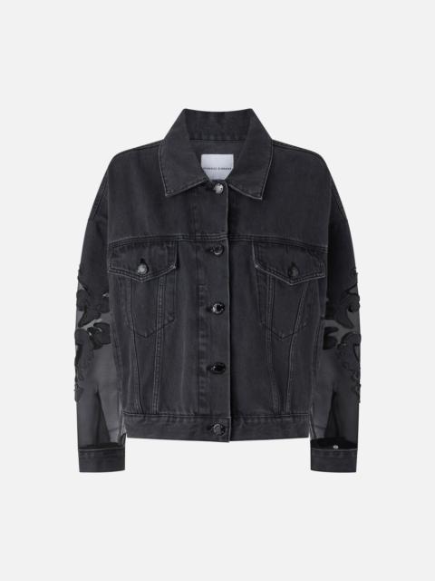 PINKO BLACK DENIM JACKET WITH ORGANZA SLEEVES