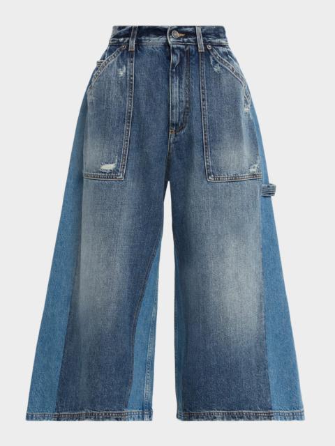 Dolce & Gabbana Patchwork Denim Wide-Leg Crop Carpenter Pants
