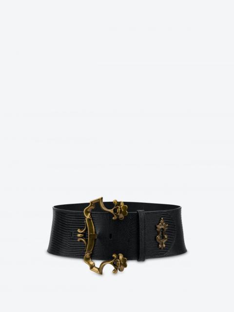 Moschino TEGU LIZARD-PRINT BAROQUE BUCKLE BELT