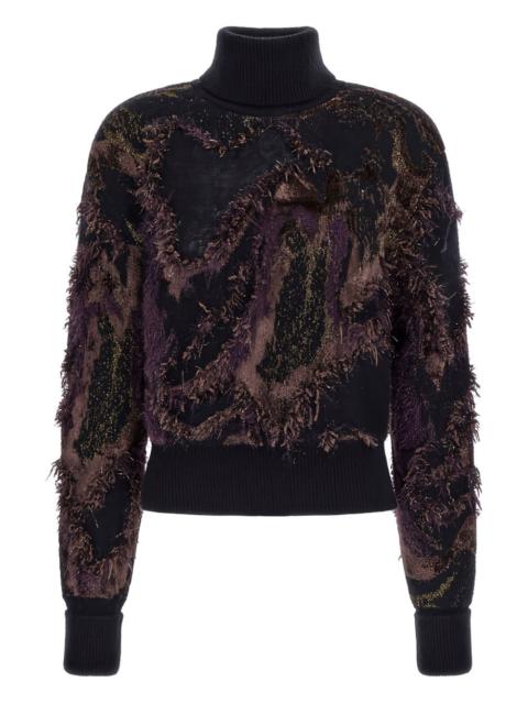 Roberto Cavalli metallic-fringed turtleneck sweater