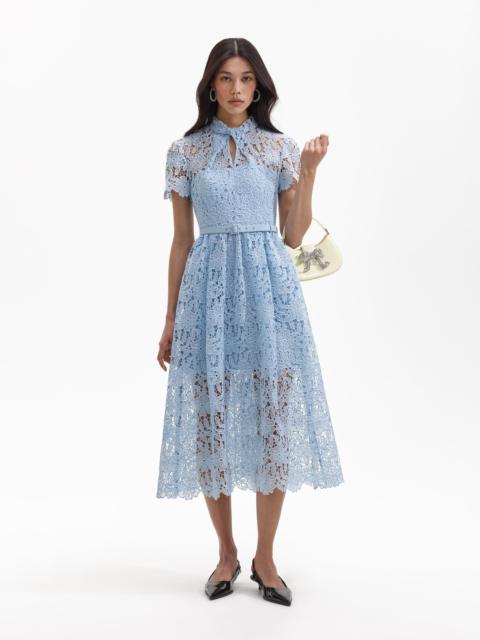 Blue Guipure Lace A Line Midi Dress