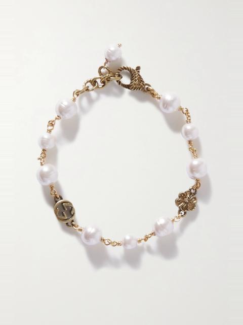 Gold-tone faux pearl bracelet
