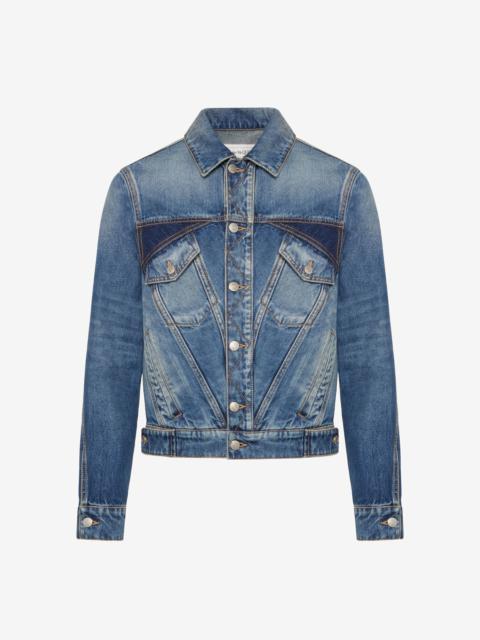 Alexander McQueen Men's Twisted Seam Denim Jacket in Washed Blue