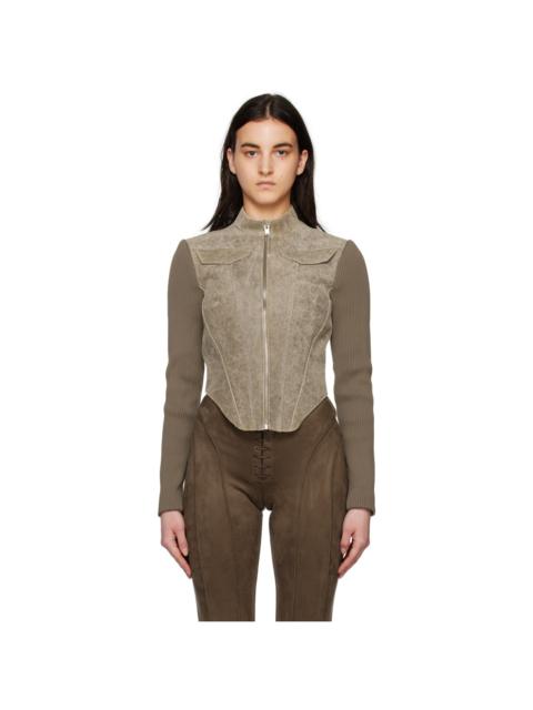 MISBHV Taupe Cracked Leather Jacket