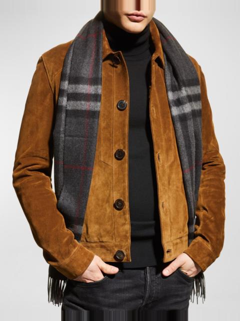 Burberry Men's Classic Check Cashmere Fringe Scarf