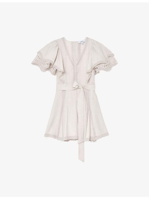 REISS Opal Tie-Waist Woven Mini Dress