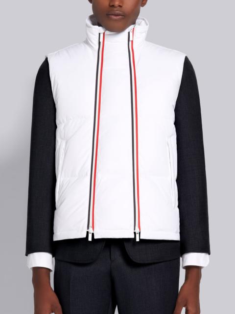 Thom Browne White Down Filled Poly Twill Center Back Stripe Double Zip Front Funnel Neck Vest