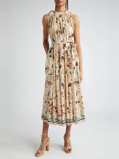 Samar Print Sleeveless Ruffle Hem Midi Dress