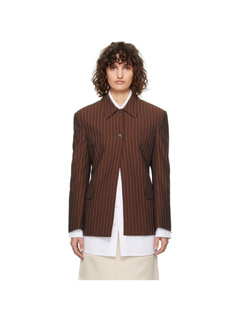 RECTO Brown Classic Collar Pin Stripe Single Jacket