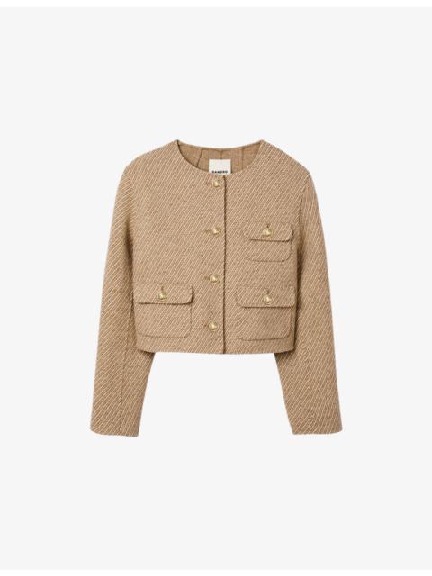 Sandro Patch-pocket button-down cropped wool-blend jacket