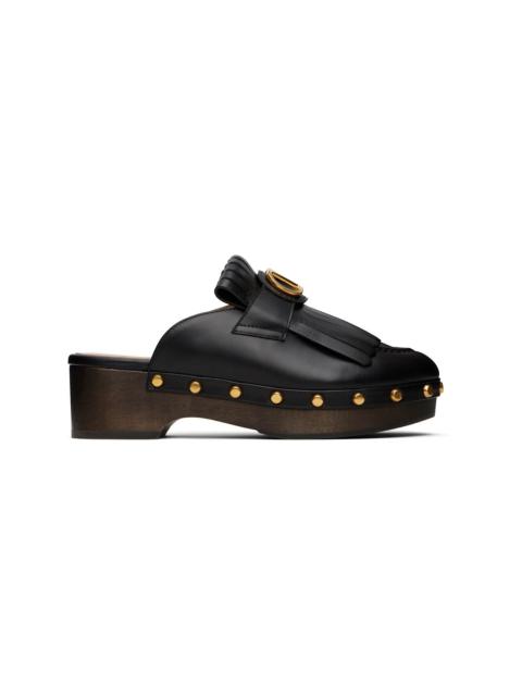 Valentino Black VLogo Signature Fringed Calfskin Clogs