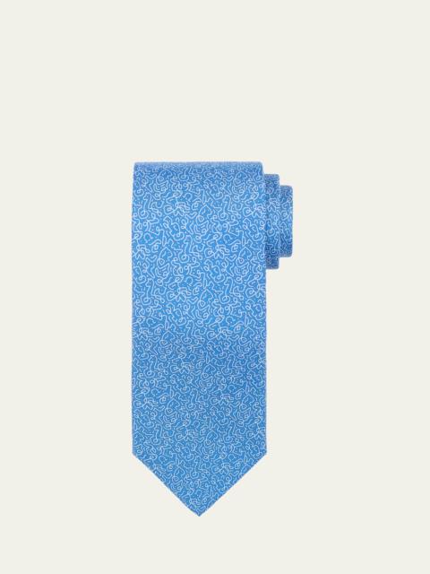 Men's Embroidered-Print Silk Tie