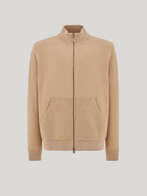 Canali CAMEL WOOL, COTTON AND CASHMERE FULL-ZIPPERED STRAIGHT-CUT SWEATSHIRT