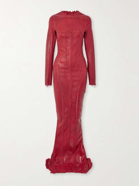 Edfu frayed paneled coated-denim maxi dress
