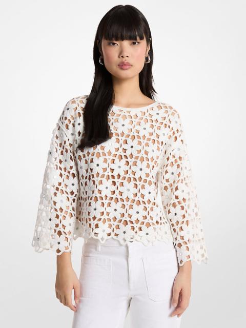 MICHAEL KORS Mirror-Embellished Floral Crochet Top