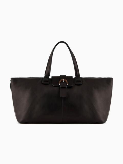 GIORGIO ARMANI Nappa leather duffel bag with bamboo detail