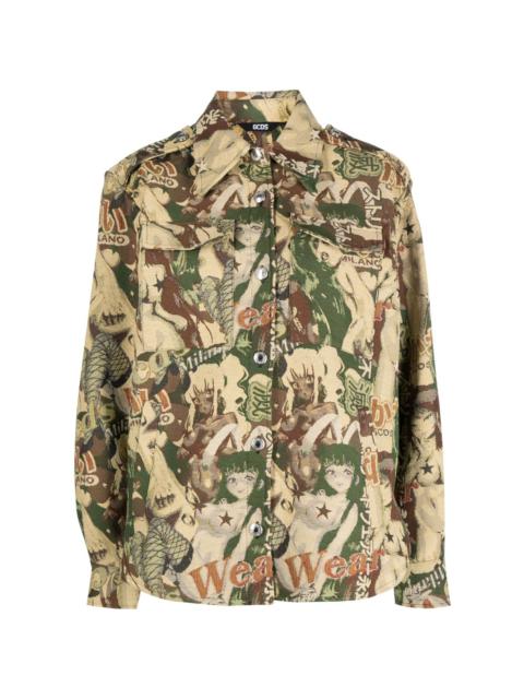 Hentai jacquard-pattern shirt jacket