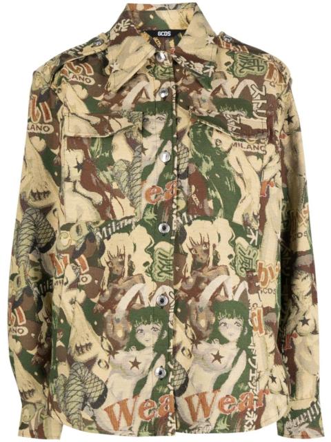 Hentai jacquard-pattern shirt jacket