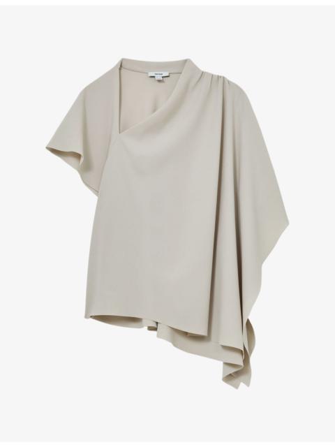 REISS Jade Asymmetric Draped-Sleeve Woven Top