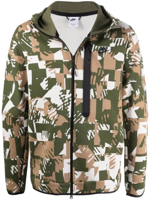 geometric hooded zip jacket