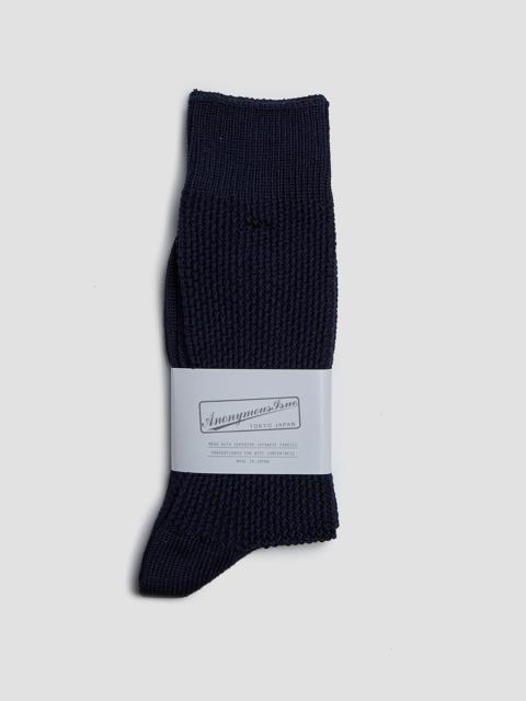 Nigel Cabourn Anonymous Ism Pique Crew Sock in Navy