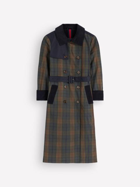 BODEN Wax Trench Coat-Olive and Camel Wax Check