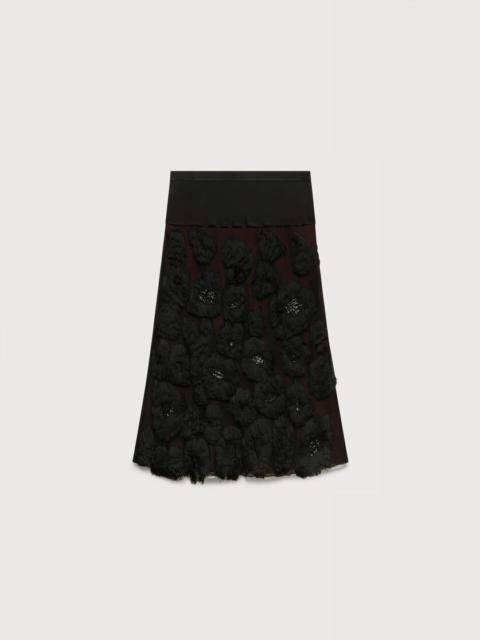 Marni BLACK GEORGETTE SKIRT WITH SHAGGY CAMOUFLAGE MOTIF