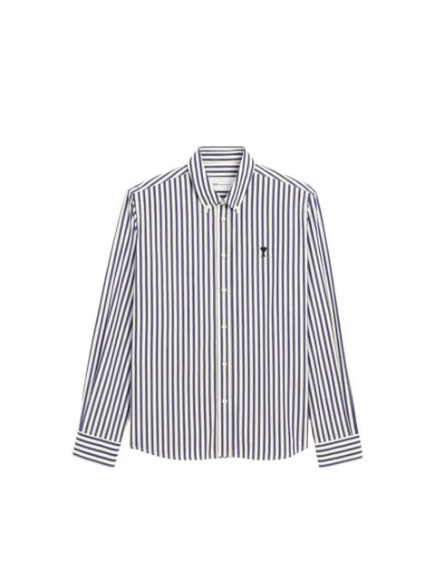AMI Paris STRIPED COTTON SHIRT WITH AMI DE COEUR