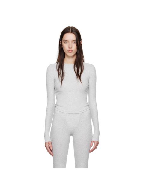 SKIMS Gray Cotton Rib Long Sleeve T-shirt