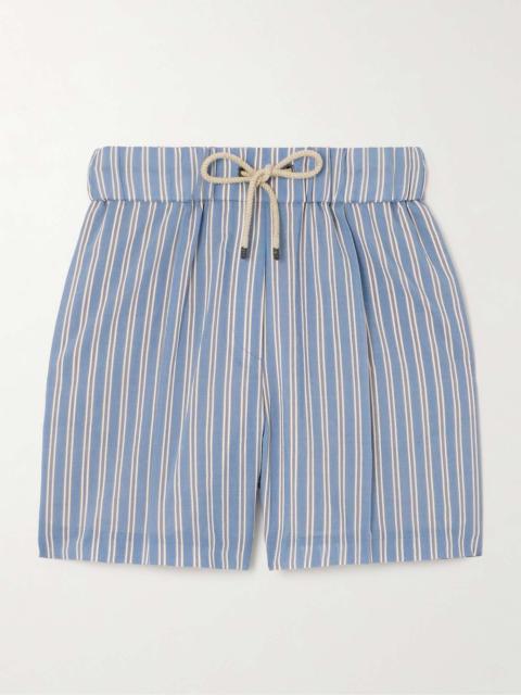 Pleated striped cotton and silk-blend shorts