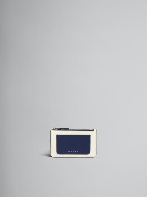 Marni BLUE WHITE AND BROWN SAFFIANO LEATHER CARD CASE