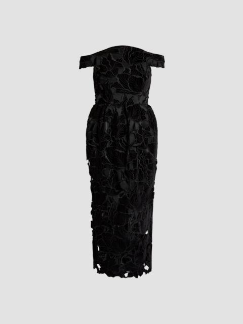 Erdem FLORAL CUTWORK OFF-THE-SHOULDER MIDI DRESS