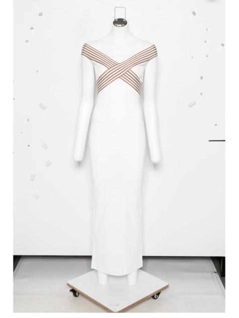 ELISABETTA FRANCHI off-shoulder striped dress