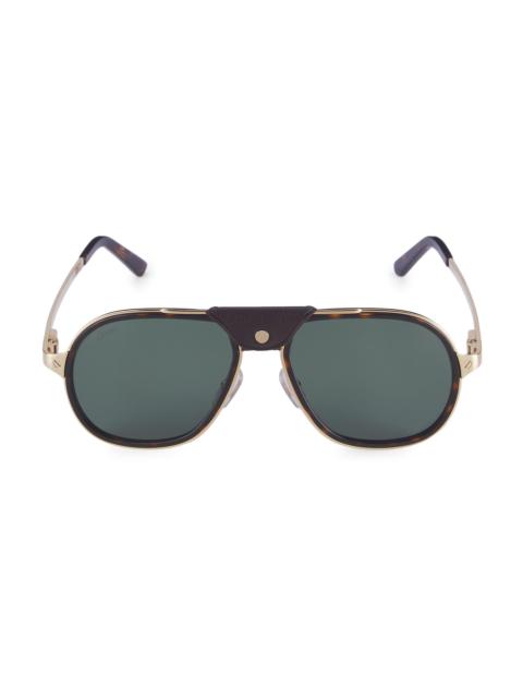 Cartier Men's Core Range 57MM Aviator Sunglasses - Havana Gold Green