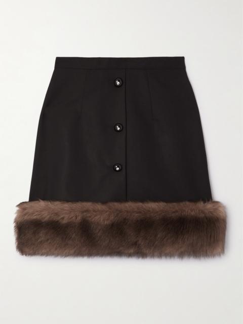 Valentino Shearling-trimmed Embellished Silk Mini Skirt