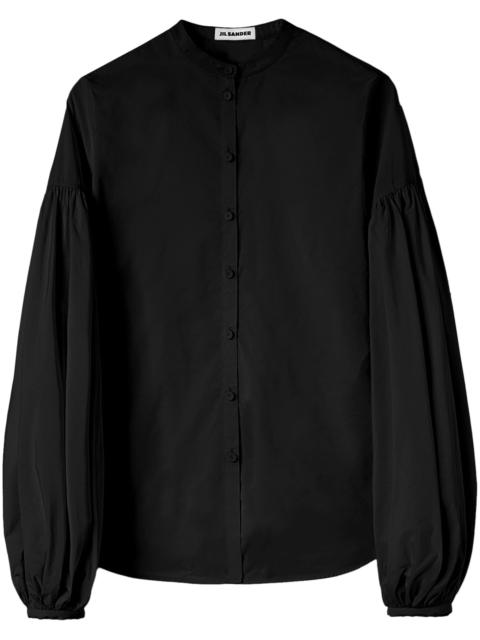 Black Puff-Sleeve Taffeta Shirt