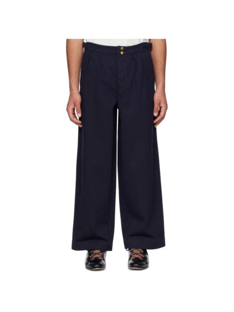 Navy Wide-Leg Snap Trousers