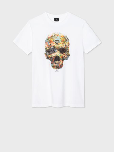 White 'Sticker Skull' Print T-Shirt