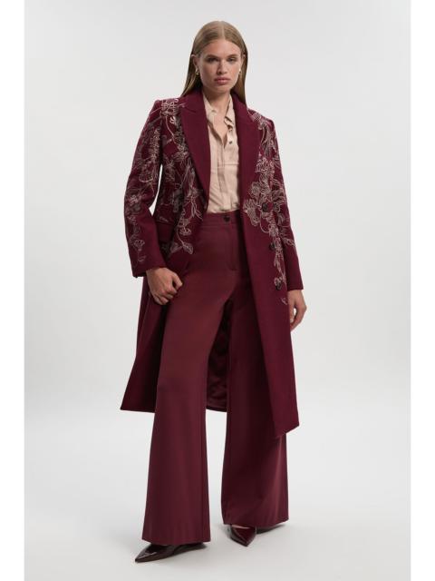 KAREN MILLEN Wool Floral Embroidered Double Breasted Coat