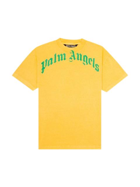 Palm Angels Vintage Wash Curved Logo Tee 'Yellow/Green'