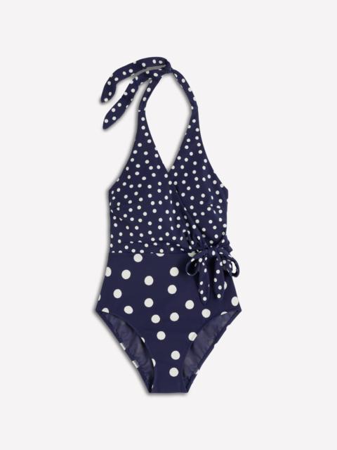 BODEN Tilos Tie Side Swimsuit-French Navy, Painted Dot