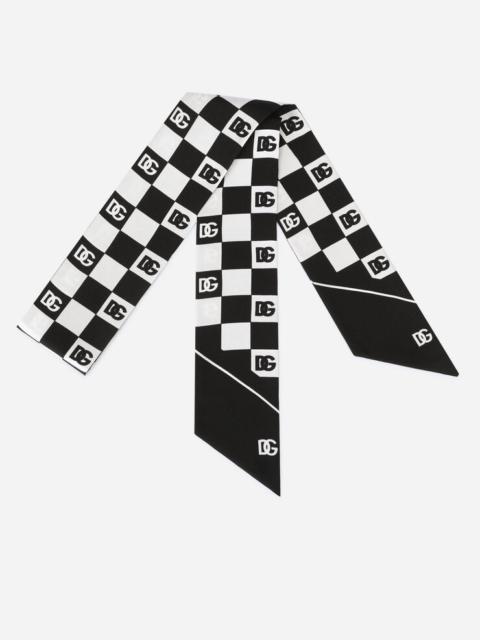 Dolce & Gabbana Damier-print silk scarf with DG logo