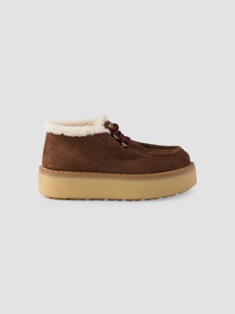 Prada Women's Shearling Lined Suede Booties - Medium Brown