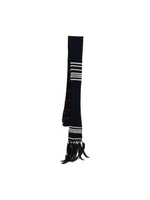 Prada striped feather-trimmed scarf