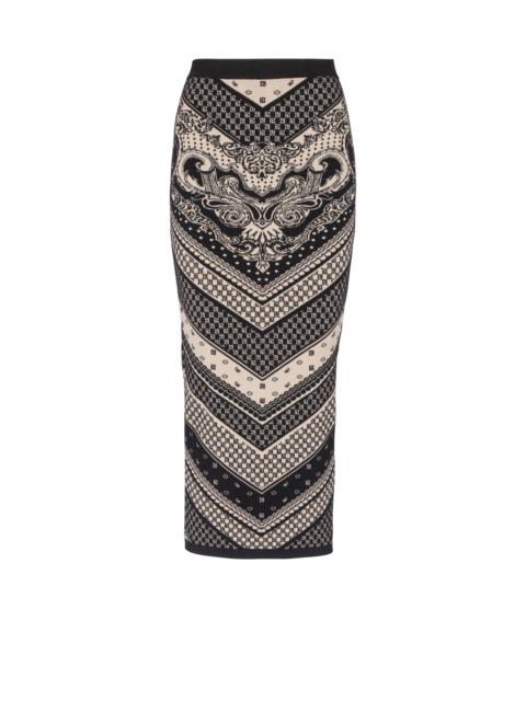 Balmain Monogram and paisley knit skirt