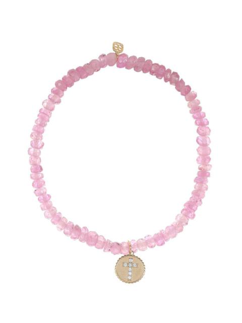 SYDNEY EVAN Cross Coin Pink Sapphire Charm Bracelet